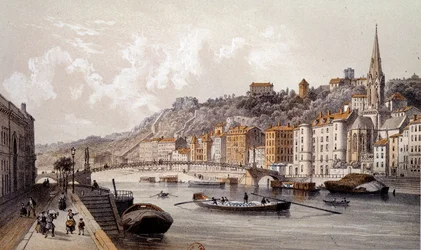 Uitzicht op de stad Lyon vanaf de Quai Tilsitt