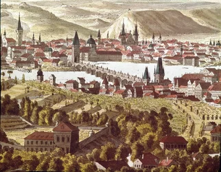 Uitzicht op de stad Praag in de 18e eeuw