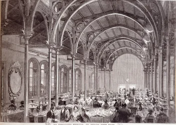 Gezicht op het hoofdrestaurant van de Internationale Tentoonstelling van 1862 in Londen.