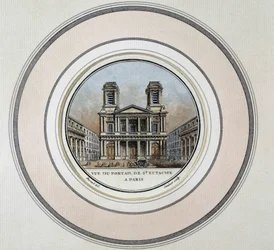 Uitzicht op het portaal van St Eustache in Parijs - gravure