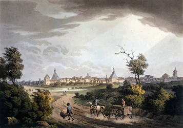 Zicht op de omgeving van de stad Leipzig in Duitsland rond 1820.