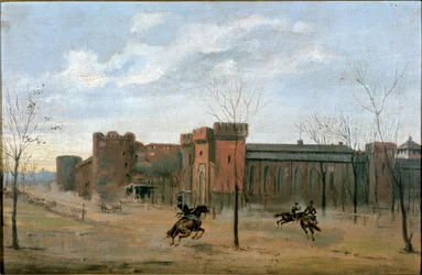 Uitzicht op het Sforza-kasteel met cavalerietraining