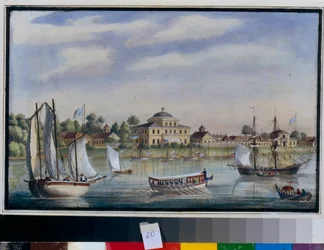 Buitenaanzicht van het Elaguine-paleis op het Elaguine-eiland in Sint-Petersburg, Rusland
