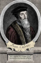 Portret van Jean Calvin, Franse religieuze hervormer en schrijver