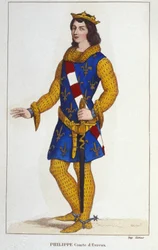Portret van Filips van Évreux, graaf van Évreux, koning van Navarra (overleden 1343). gravure van 1830