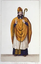 Portret van Sint Germain. Bisschop van Parijs in 555. Gravure uit 1830