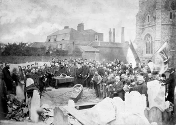 Opgraving van het lichaam van Ugo Foscolo op de begraafplaats van Chiswick in 1871 - foto atelier Fratelli Caldesi