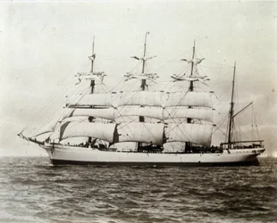 Franse zeilboot Emile Renouf voor Le Havre 02/07/1897 Fotografie