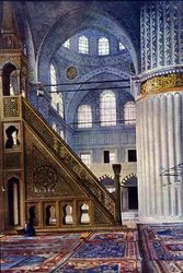 Interieur van de Hagia Sophia Moskee in Constantinopel (Turkije). De Mihrab