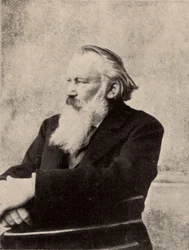 Johannes Brahms (1833-1897) Duitse componist. Gesigneerde foto genomen in Wenen 6 oktober 1895