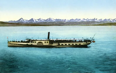 Het meer van Neuchatel (Frankrijk, Zwitserland): de Salon stoomboot) 1913 (ansichtkaart)