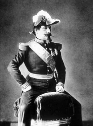 Portret van Napoleon III zittend op een kruk