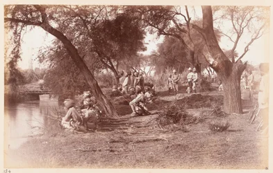 De inname van de Alipur-kanaalbrug door Guides Cavalry, Delhi Camp of Exercise, 1885