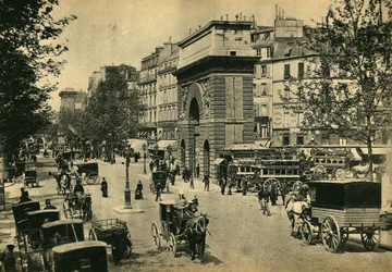 Uitzicht op Porte Saint Denis, in Parijs. Fotografie, eind 19e eeuw, Parijs. Coll. Selva.