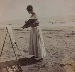 jonge schilder op het strand in Forte dei Marmi, Italië