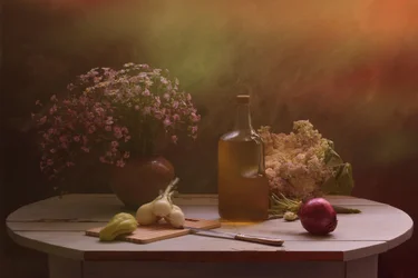 Oogsttafel met bloemen