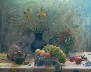 Stilleven met blauwe herfst