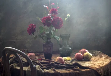 Stilleven met vintage rozen