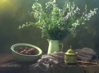 Wilde bloemen en aardbeien