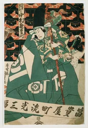 De acteur Nakamura Utaemon in een scène van een Kabuki-spel (houtsnede)