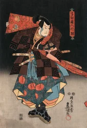 Ukiyo-e afdruk van een acteur die een samoerai speelt