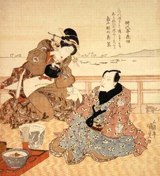 Onoe Kikugoro III drinkt thee in Shinagawa, c.1825