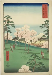 Asuka-heuvel in de oostelijke hoofdstad (Toto Asukayama), uit de serie "Zesendertig uitzichten op de berg Fuji (Fuji sanjurokkei)"
