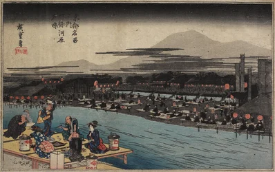 Koelte van de avond aan de Shijo-rivierbank, ca. 1834