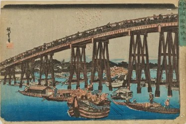 "Verkoeling bij Ryōgoku" uit de serie "Beroemde plaatsen van Edo"
