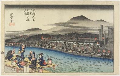 Koelte van de avond aan de Shijo rivierbank, c. 1834