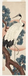 Kraanvogel in een pijnboom bij zonsopgang, 1850-55