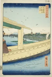 Verre uitzicht op Azuma-brug en Kinryuzan-tempel, uit de serie 