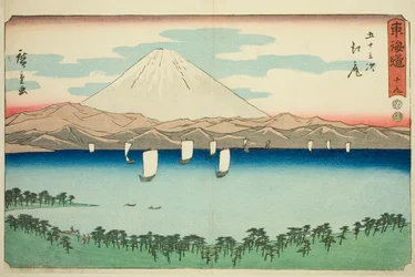 Ejiri—Nr. 19, uit de serie "Drieënvijftig Stations van de Tokaido (Tokaido gojusan tsugi)," ook bekend als de Reisho Tokaido