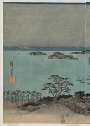 Avondzicht op de acht beroemde plaatsen bij Kanazawa onder volle maan in de provincie Musashi