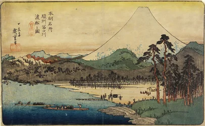 Veerboten bij de Fuji-rivier in de provincie Sunshu, c. 1832-1839