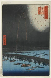 Vuurwerk bij de Ryo_goku-brug, 1858