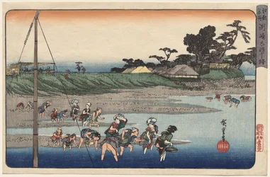Schelpen verzamelen bij eb bij Susaki, uit de serie Beroemde plaatsen in Edo
