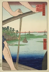 Haneda-veerboot en Benten-schrijn, uit de serie "Honderd beroemde uitzichten van Edo"