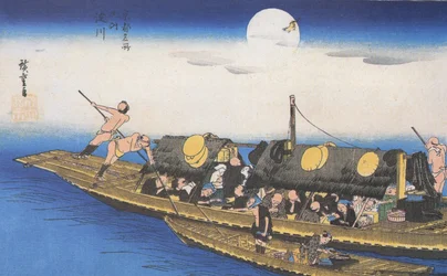 Hiroshige Een veerboot op de rivier
