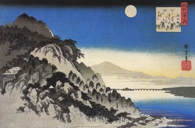 Hiroshige Volle maan boven een berglandschap