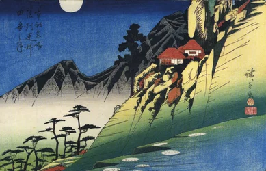 Hiroshige Maan boven berglandschap