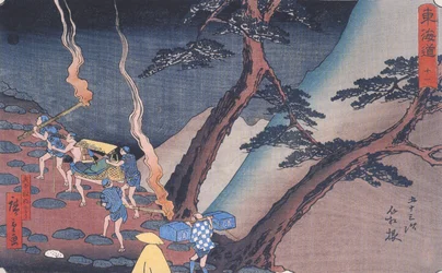 Hiroshige Reizigers op een bergpad bij nacht 2