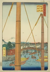 Inari-brug en Minato-schrijn, Teppozu, uit de serie "Honderd beroemde uitzichten van Edo"