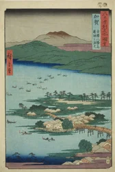 Kaga Provincie: De Visvuren op het Renko-meer, Een van de Acht Schilderachtige Uitzichten van Kanazawa (Kaga, Kanazawa hassho no uchi, Renko no isaribi), uit de serie "Beroemde Plaatsen in de Zestig-odd Provincies (Rokujuyoshu meisho zue)"