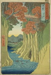 Kai Provincie: Apenbrug (Kai, Saruhashi), uit de serie "Beroemde plaatsen in de zestig-odd provincies (Rokujuyoshu meisho zue)"