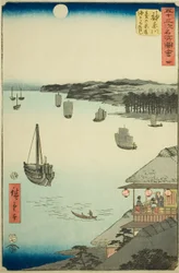 Kanagawa: Uitzicht over de Zee vanaf de Theehuizen op de Heuvel, nr. 4 uit de serie "Beroemde Zichten van de Drieënvijftig Stations," ook bekend als de Verticale Tokaido