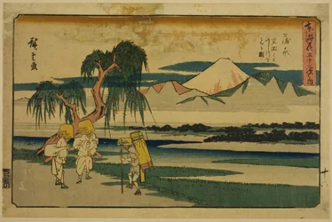 Kanbara: Uitzicht op de Fuji-rivier vanaf Iwafuchi, uit de serie "Drieënvijftig Stations van de Tokaido"