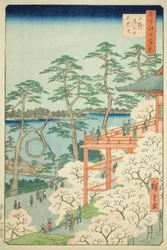 Kiyomizu Hall and Shinobazu Pond at Ueno (Ueno Kiyomizudo Shinobazu no ike), nr.11 uit de serie "Honderd beroemde vergezichten van Edo (Meisho Edo hyakkei)".