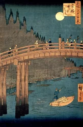 Kyotobrug bij maanlicht, uit de serie “100 gezichten op beroemde plaatsen in Edo”, gepubliceerd in 1855