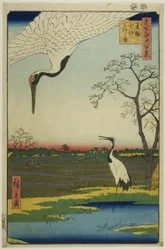 Minowa, Kanasugi, Mikawashima, uit de serie "Honderd beroemde vergezichten van Edo (Meisho Edo hyakkei)".